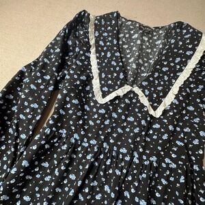 Miss Selfridge Floral Lace Peter Pan Collar Babydoll Prairie Mini Dress Size 8